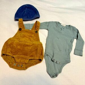 Jamie Kay and Kate Quinn Bundle | Baby Cord Overall, Bodysuit & Beanie | 0-3 mos